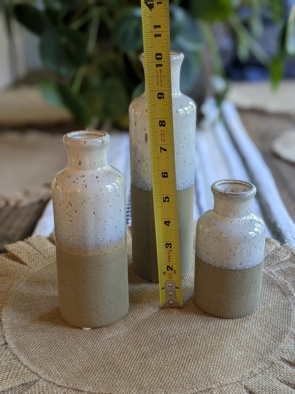 Ceramic Two-Tone Beige and White Decorative Vase Set - Unbranded